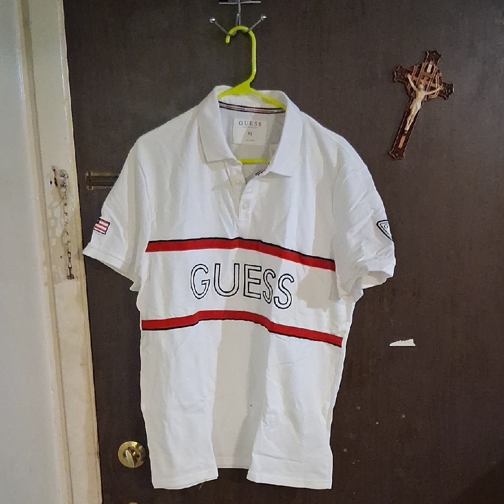 Guess White Polo with Red Stripes